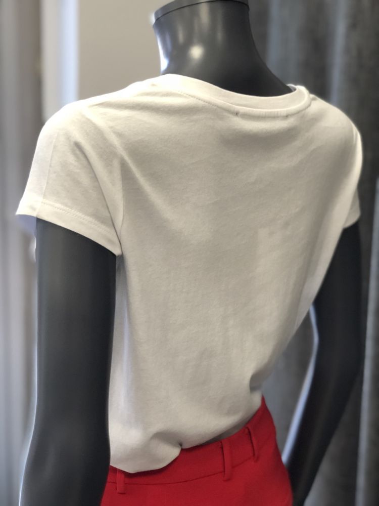 FRENCH WHITE tee-shirt french connection blanc écrito rouge « BONJOUR »