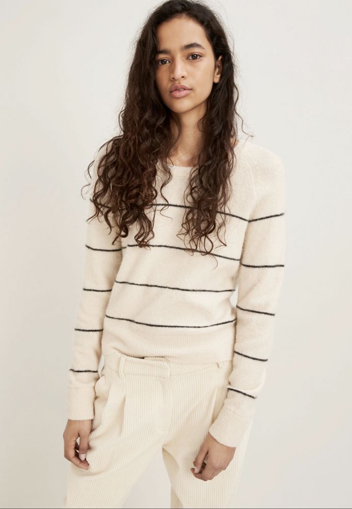 Pull tricoté Rayure Beige & Noir pour femme en boutique à Marseille