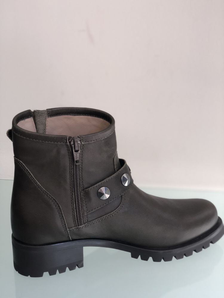 Bottine INA motard en cuir kaki - UNISA