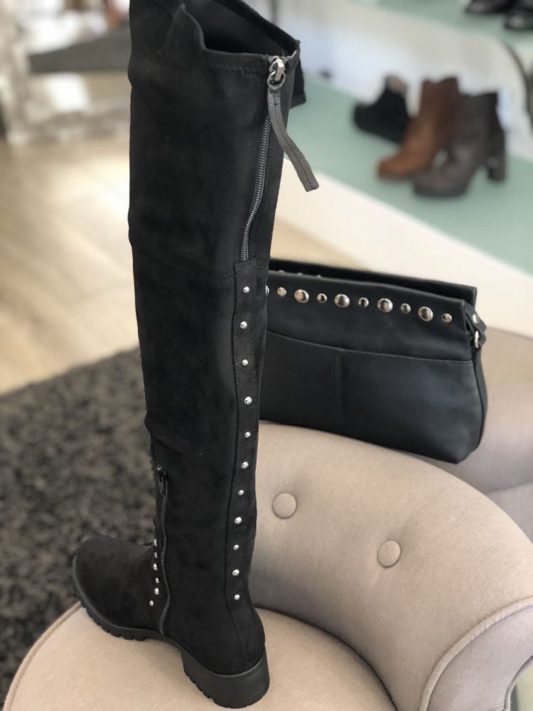 Cuissardes ITAL noir daim à clous - UNISA