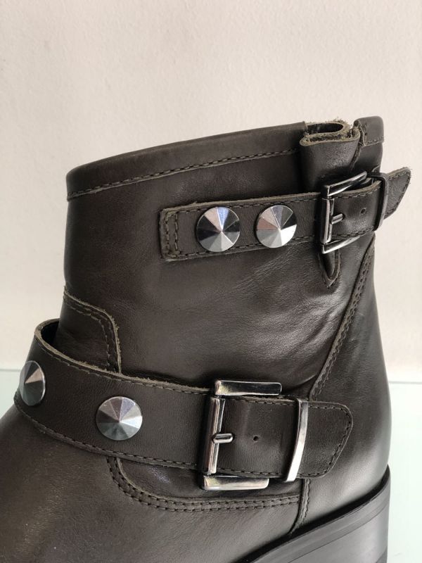 Bottine INA motard en cuir kaki - UNISA