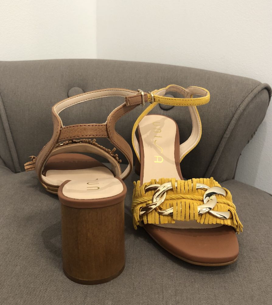 Talons carré kamel & moutarde à franges