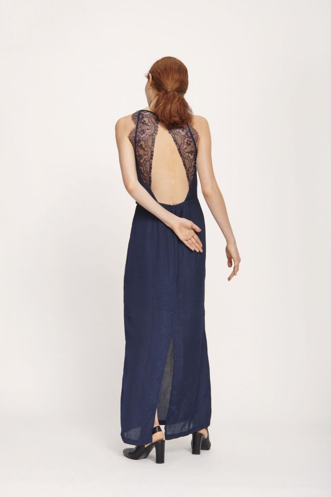 Robe bleu imprimé marine dentelle - SAMSOE