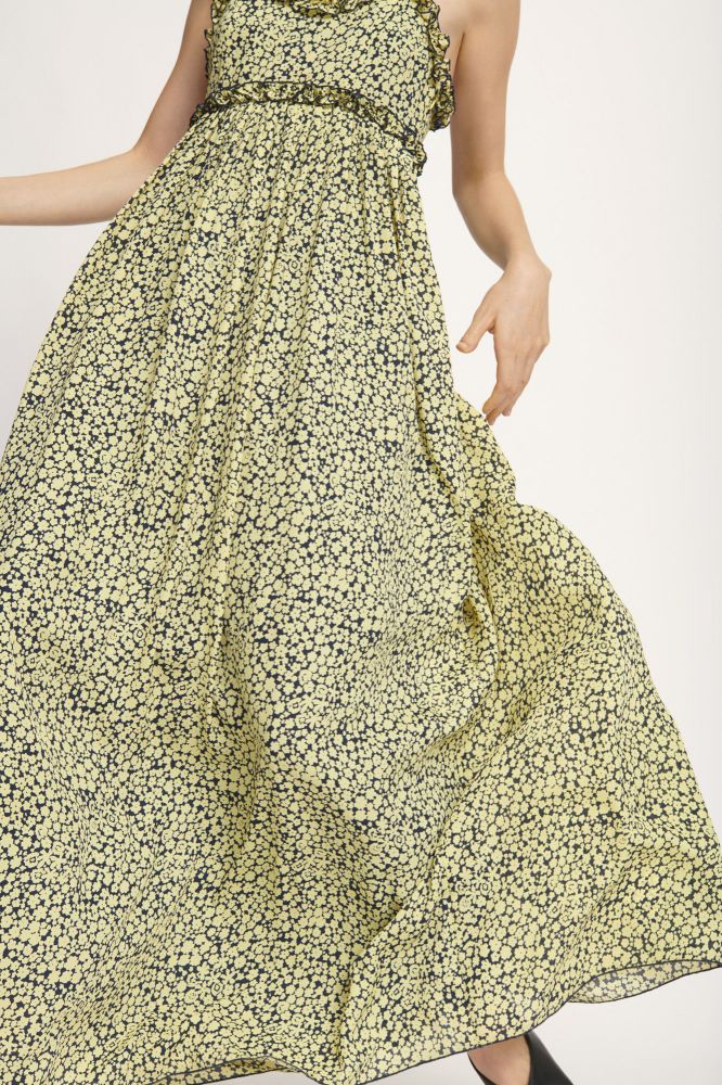 Robe longue à bretelles Fleuris Jaune/Marine - SAMSOE