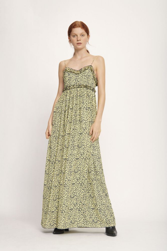 Robe longue à bretelles Fleuris Jaune/Marine - SAMSOE
