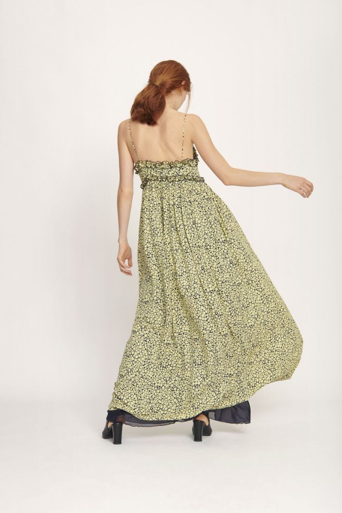 Robe longue à bretelles Fleuris Jaune/Marine - SAMSOE