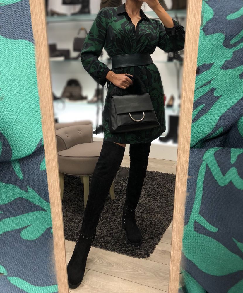 robe verte et noire sac unisa cuir fourrure cuissardes noire en cuir